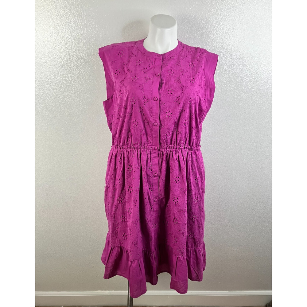 Draper James Floral Embroidered Button Front Dress Size XXL Purple Eyelet Office